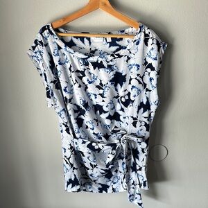 New York & Company Blue and White Floral Blouse